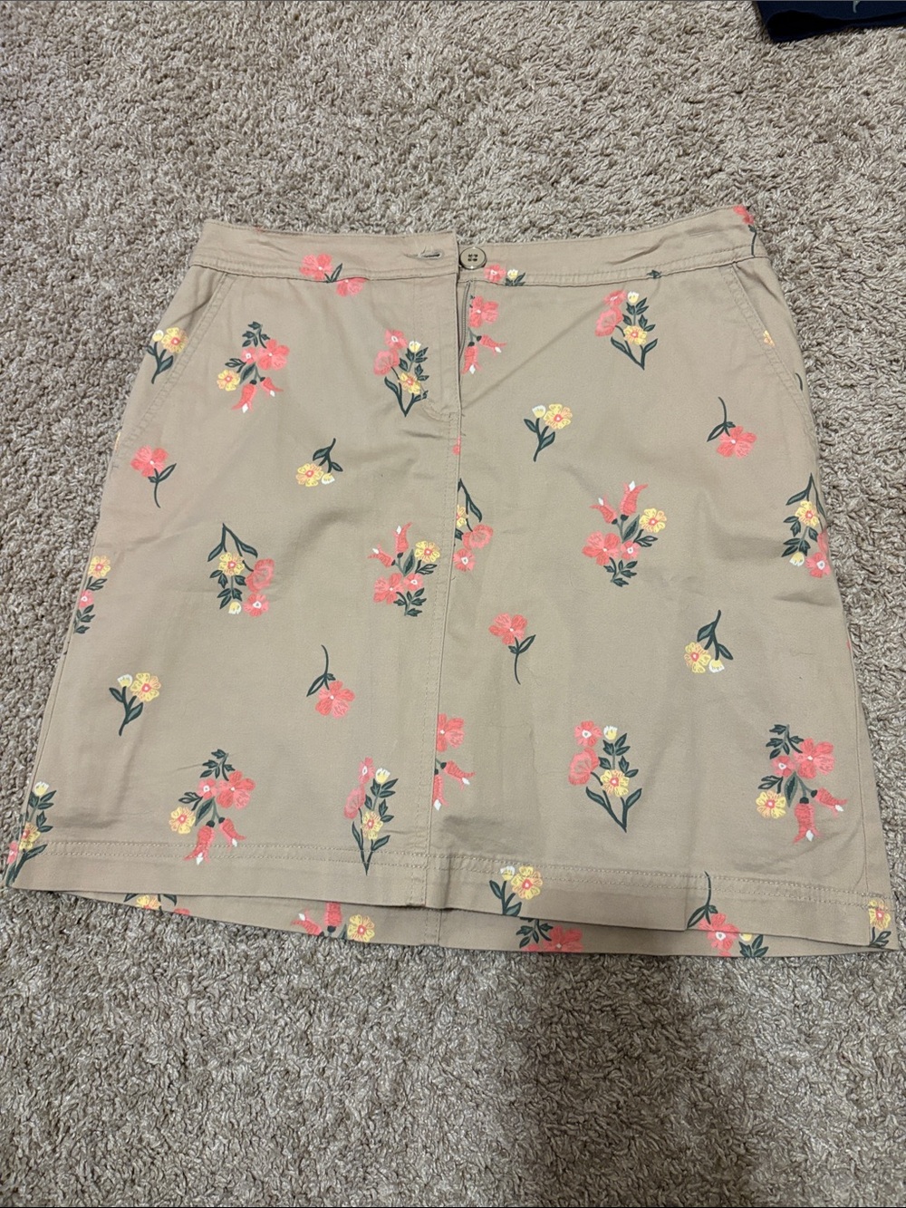 Karen Scott Beige Mini Skirt with Pink and Yellow Floral Print